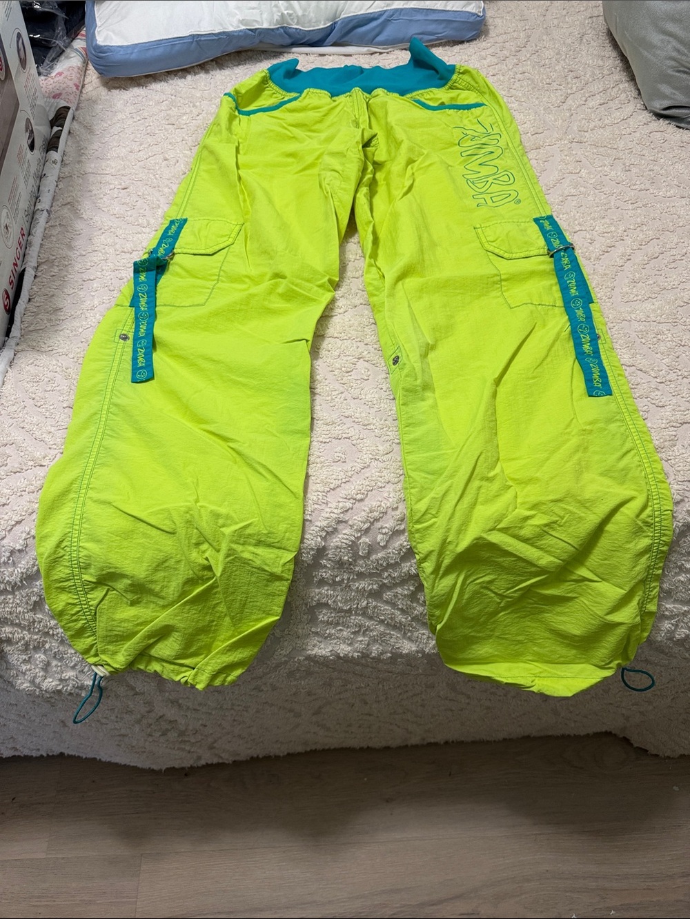 Zumba Fitness Neon Lime Joggers with Teal Trim